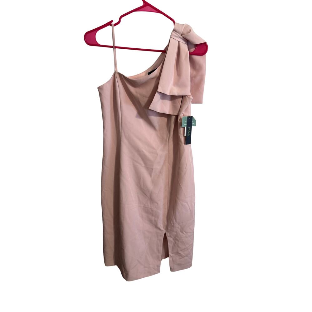 Maia Blush Pink One Shoulder Bow Slit Knee Length Cocktail Dress - NWT - Size 6